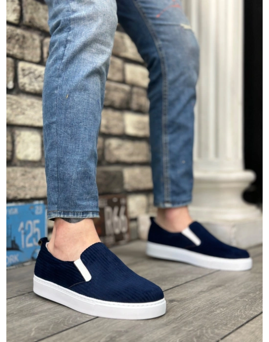 BA0339 Bağcıksız Kadife Lacivert Beyaz Taban Günlük Erkek Ayakkabı