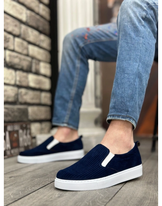 BA0339 Bağcıksız Kadife Lacivert Beyaz Taban Günlük Erkek Ayakkabı
