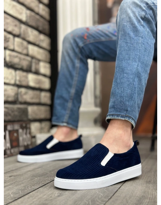 Ba0339 Bağcıksız Kadife Lacivert Beyaz Taban Günlük Erkek Ayakkabı Erkek Günlük Ayakkabı