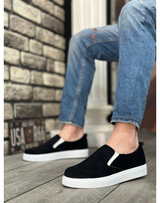 Ba0339 Bağcıksız Kadife Siyah Beyaz Taban Günlük Erkek Ayakkabı Erkek Günlük Ayakkabı