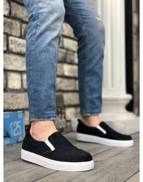 Ba0339 Bağcıksız Kadife Siyah Beyaz Taban Günlük Erkek Ayakkabı Erkek Günlük Ayakkabı