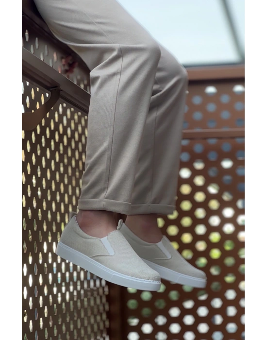 BA0339 Bağcıksız Keten Krem Beyaz Taban Günlük Erkek Ayakkabı