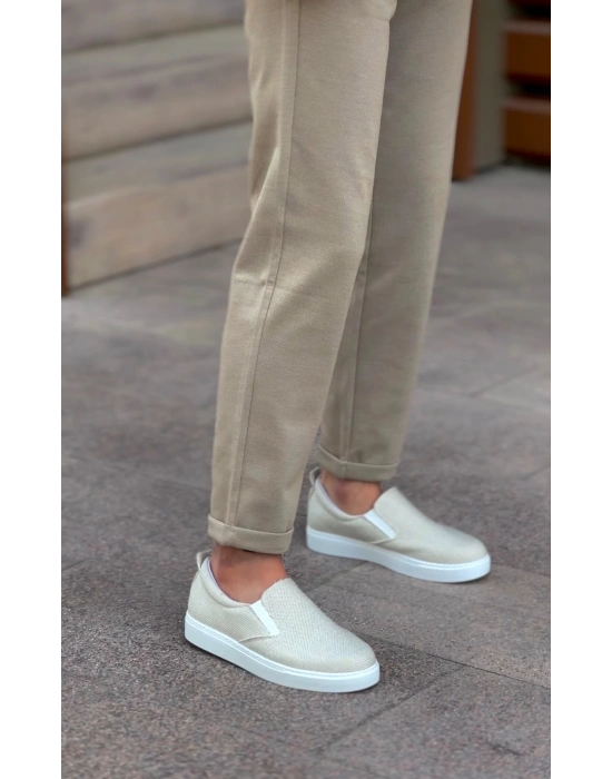 Ba0339 Bağcıksız Keten Krem Beyaz Taban Günlük Erkek Ayakkabı Erkek Günlük Ayakkabı