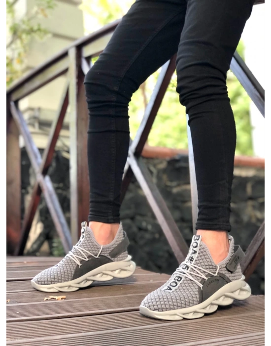 Ba0350 Yüksek Taban Tarz Sneakers Cırt Detaylı Gri Erkek Spor Ayakkabısı Erkek Sneaker Ayakkabı