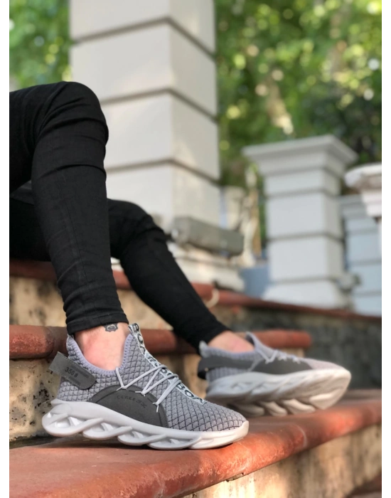 Ba0350 Yüksek Taban Tarz Sneakers Cırt Detaylı Gri Erkek Spor Ayakkabısı Erkek Sneaker Ayakkabı