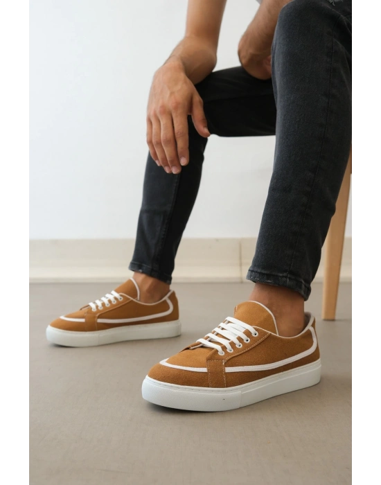 Ba0351 Boa Bağcıklı Deri Tozu Günlük Taba Renk Erkek Spor Ayakkabı