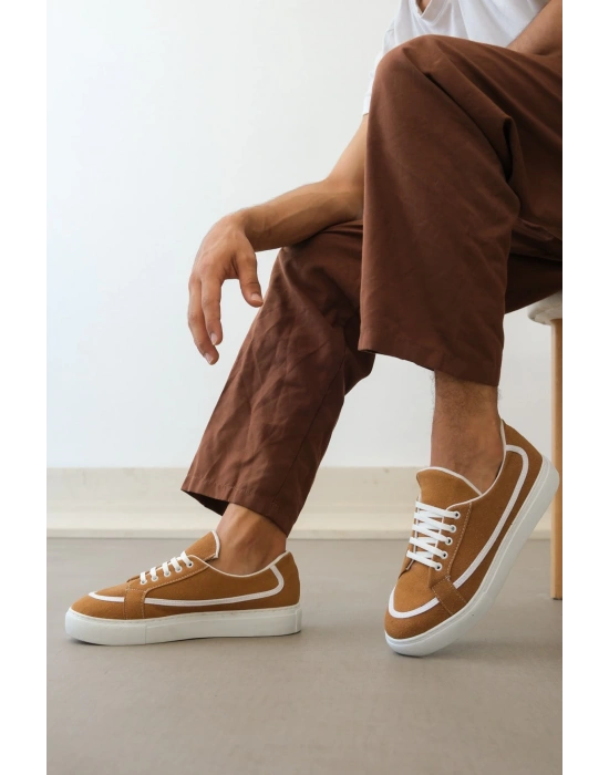 Ba0351 Boa Bağcıklı Deri Tozu Günlük Taba Renk Erkek Spor Ayakkabı