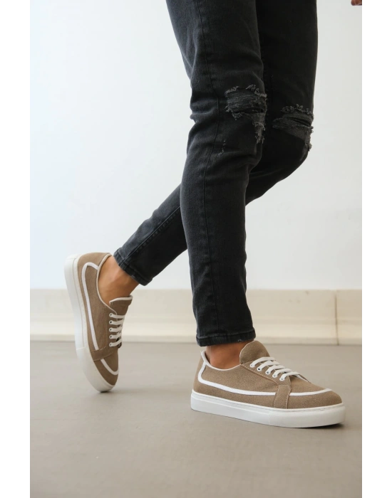 Ba0351 Boa Bağcıklı Deri Tozu Günlük Vizon Renk Erkek Spor Ayakkabı