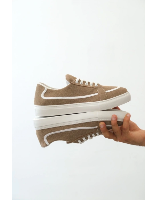 Ba0351 Boa Bağcıklı Deri Tozu Günlük Vizon Renk Erkek Spor Ayakkabı