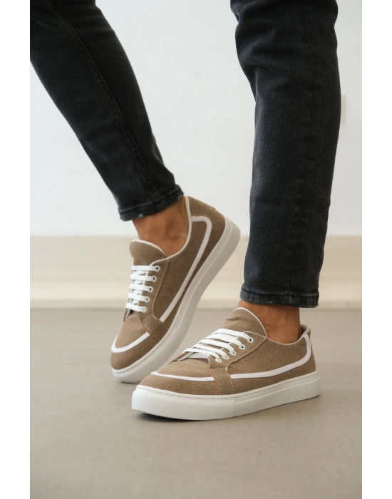 Ba0351 Boa Bağcıklı Deri Tozu Günlük Vizon Renk Erkek Spor Ayakkabı