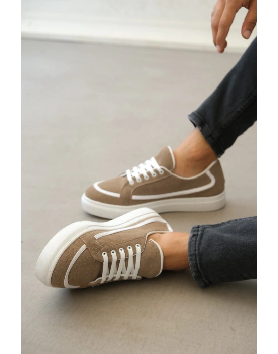 Ba0351 Boa Bağcıklı Deri Tozu Günlük Vizon Renk Erkek Spor Ayakkabı