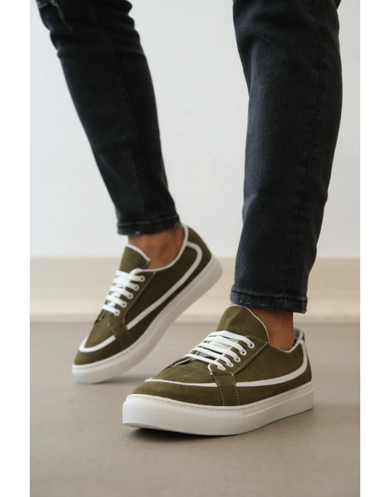 Ba0351 Boa Bağcıklı Deri Tozu Günlük Yeşil Renk Erkek Spor Ayakkabı