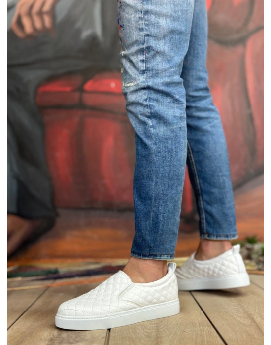 BA0353 Bağcıksız Kapitone Beyaz Günlük Erkek Ayakkabı