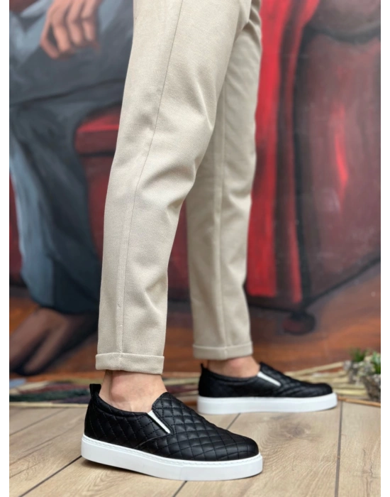 Ba0353 Bağcıksız Kapitone Siyah Beyaz Taban Günlük Erkek Ayakkabı Erkek Günlük Ayakkabı