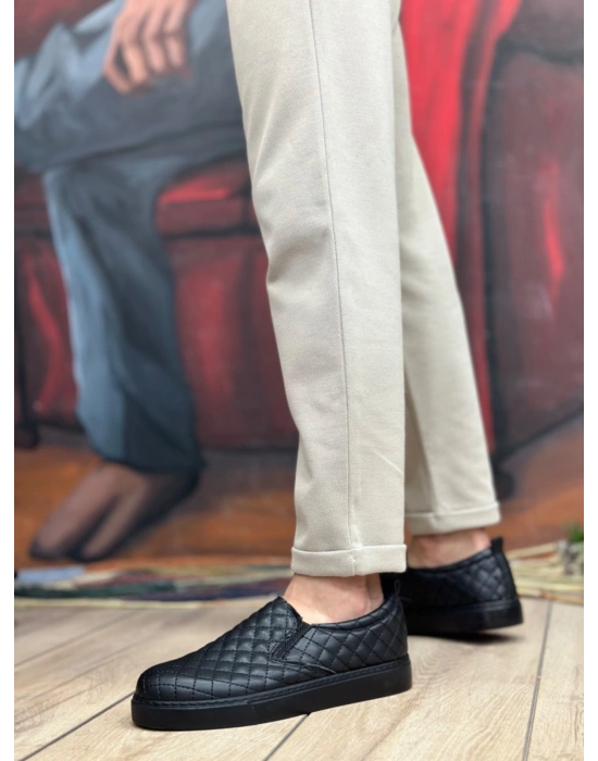 BA0353 Bağcıksız Kapitone Siyah Günlük Erkek Ayakkabı