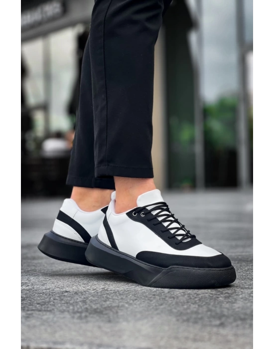 Ba0354 Günlük Bağcıklı Erkek Beyaz Parçalı Siyah Yüksek Taban Erkek Spor Ayakkabı