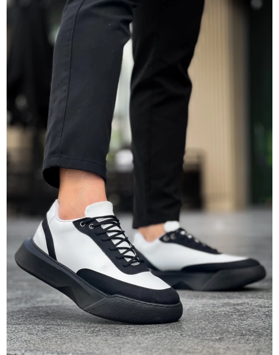 Ba0354 Günlük Bağcıklı Erkek Beyaz Parçalı Siyah Yüksek Taban Erkek Spor Ayakkabı
