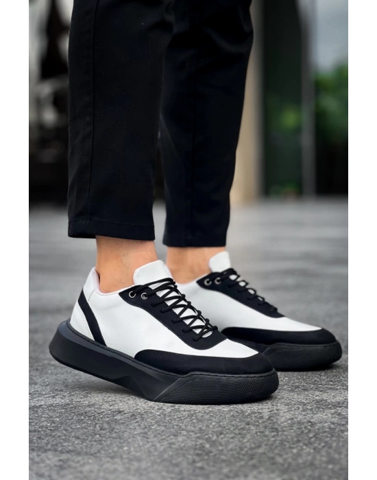 Ba0354 Günlük Bağcıklı Erkek Beyaz Parçalı Siyah Yüksek Taban Erkek Spor Ayakkabı