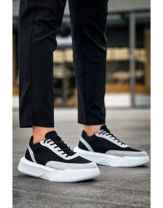 Ba0354 Günlük Bağcıklı Erkek Gri Parçalı Siyah Yüksek Taban Erkek Spor Ayakkabı