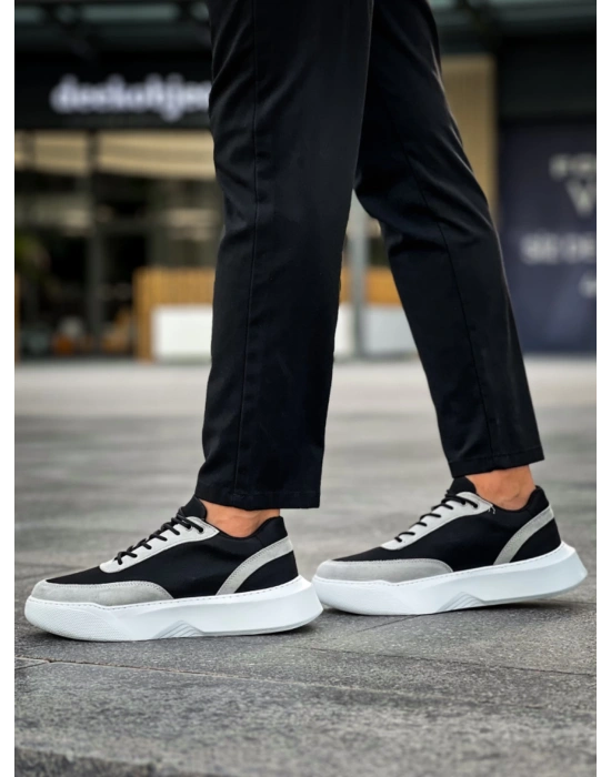 Ba0354 Günlük Bağcıklı Erkek Gri Parçalı Siyah Yüksek Taban Erkek Spor Ayakkabı