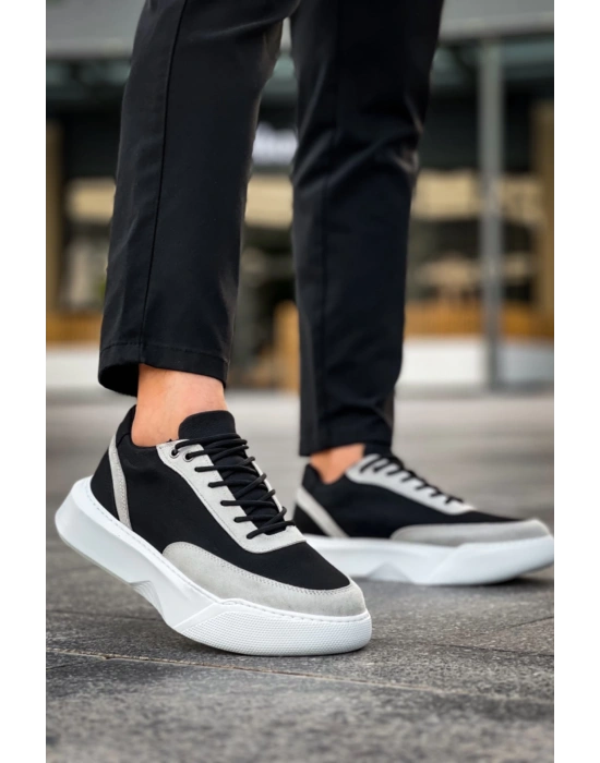 Ba0354 Günlük Bağcıklı Erkek Gri Parçalı Siyah Yüksek Taban Erkek Spor Ayakkabı