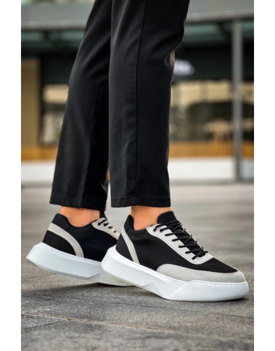 Ba0354 Günlük Bağcıklı Erkek Gri Parçalı Siyah Yüksek Taban Erkek Spor Ayakkabı