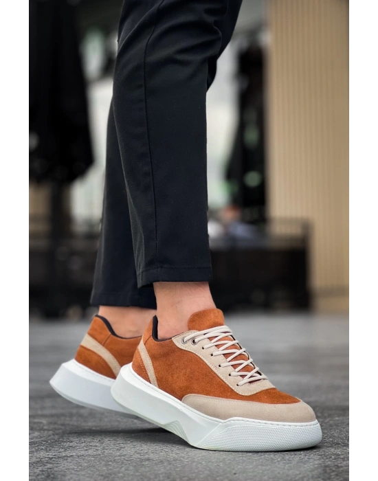 Ba0354 Günlük Bağcıklı Erkek Yüksek Taban Krem Detaylı Taba Süet Erkek Spor Ayakkabı