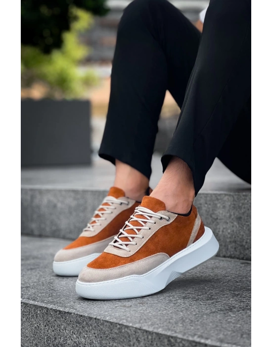 Ba0354 Günlük Bağcıklı Erkek Yüksek Taban Krem Detaylı Taba Süet Erkek Spor Ayakkabı