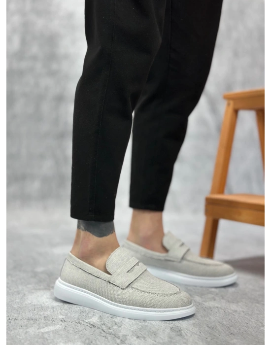 BA0355 Bağcıksız Keten Gri Klasik Corcik Erkek Ayakkabı