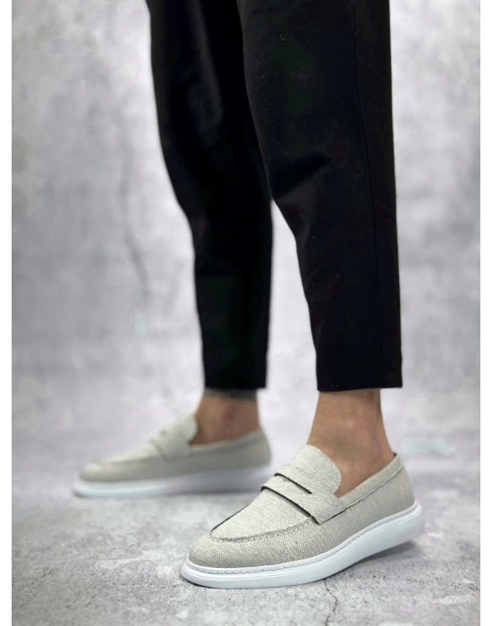 BA0355 Bağcıksız Keten Gri Klasik Corcik Erkek Ayakkabı