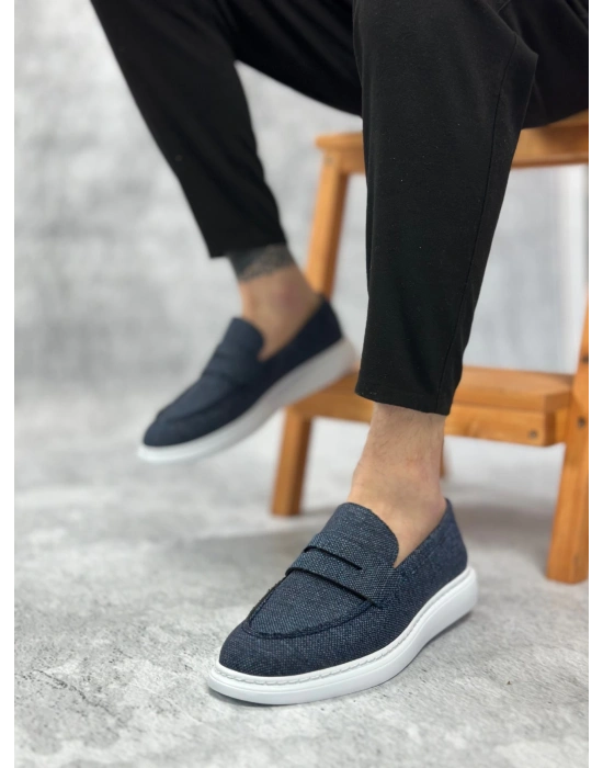 Ba0355 Bağcıksız Keten Lacivert Klasik Corcik Erkek Ayakkabı Erkek Klasik Ayakkabı