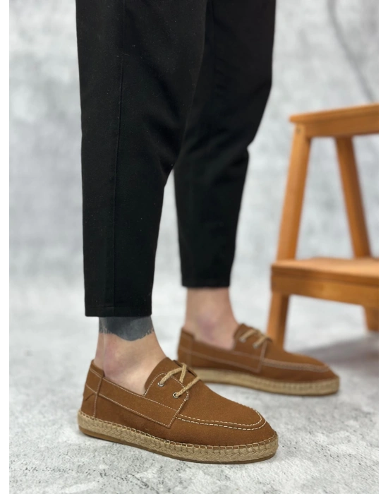 Ba0358 Boa Doğal Deri Tozu Bağcıklı Kauçuk El Yapımı Espadril Taban Taba Renk Erkek Ayakkabı Erkek Günlük Ayakkabı