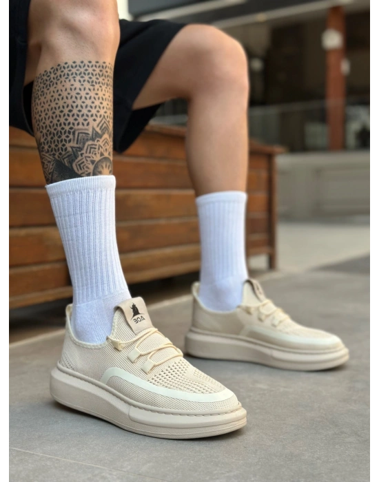 BA0375 Özel Örme Triko Tarz Krem Renk Spor Ayakkabı