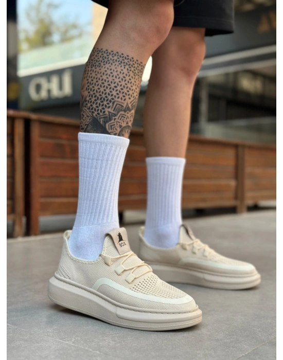 BA0375 Özel Örme Triko Tarz Krem Renk Spor Ayakkabı