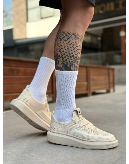 BA0375 Özel Örme Triko Tarz Krem Renk Spor Ayakkabı