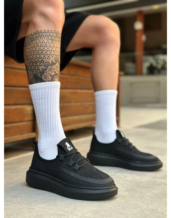 BA0375 Özel Örme Triko Tarz Siyah Renk Siyah Taban Spor Ayakkabı