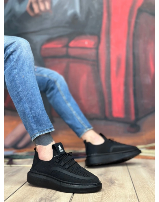 Ba0375 Özel Örme Triko Tarz Siyah Renk Siyah Taban Erkek Spor Ayakkabı