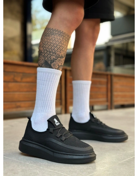BA0375 Özel Örme Triko Tarz Siyah Renk Siyah Taban Spor Ayakkabı