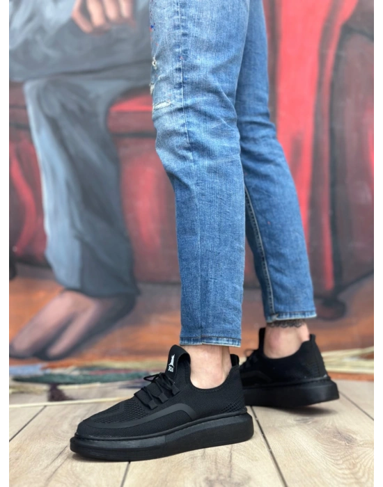 Ba0375 Özel Örme Triko Tarz Siyah Renk Siyah Taban Erkek Spor Ayakkabı