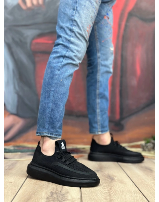 Ba0375 Özel Örme Triko Tarz Siyah Renk Siyah Taban Erkek Spor Ayakkabı