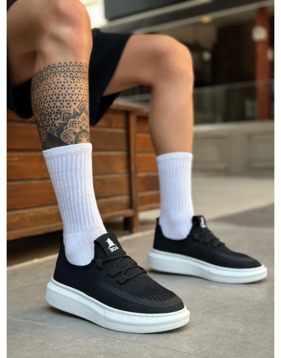 BA0375 Özel Örme Triko Tarz Siyah Renk Spor Ayakkabı
