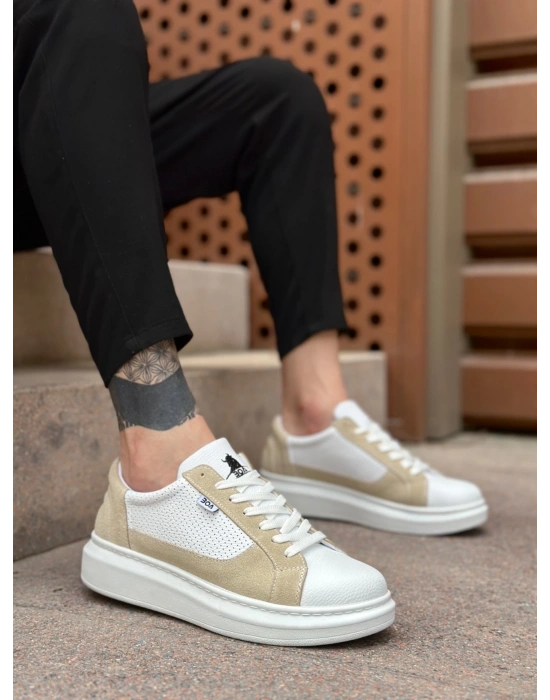 Ba0423 Boa Kalın Yüksek Taban Beyaz Krem Bağcıklı Spor Erkek Ayakkabı Erkek Günlük Ayakkabı