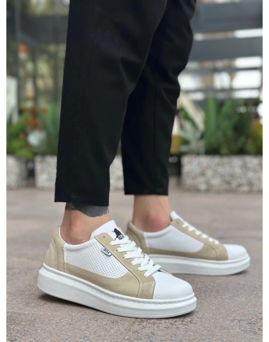 Ba0423 Boa Kalın Yüksek Taban Beyaz Krem Bağcıklı Spor Erkek Ayakkabı Erkek Günlük Ayakkabı