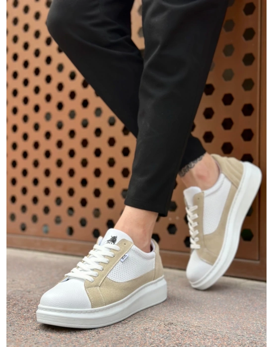 Ba0423 Boa Kalın Yüksek Taban Beyaz Krem Bağcıklı Spor Erkek Ayakkabı Erkek Günlük Ayakkabı