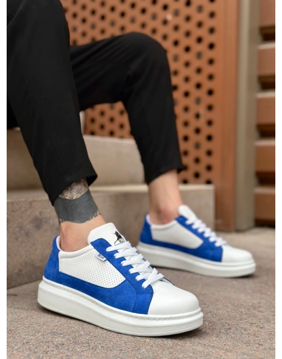 Ba0423 Boa Kalın Yüksek Taban Beyaz Mavi Bağcıklı Spor Erkek Ayakkabı Erkek Günlük Ayakkabı