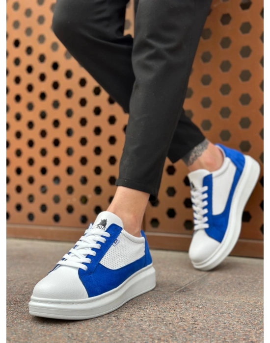 Ba0423 Boa Kalın Yüksek Taban Beyaz Mavi Bağcıklı Spor Erkek Ayakkabı Erkek Günlük Ayakkabı