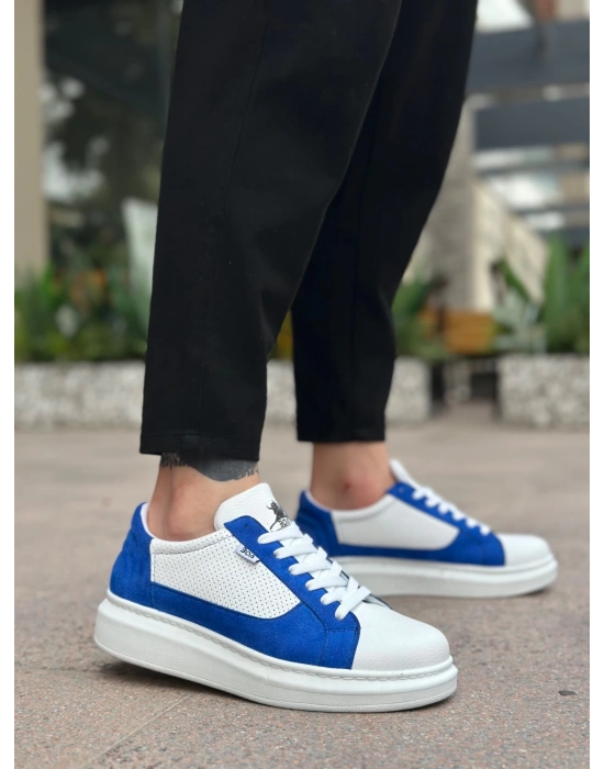 Ba0423 Boa Kalın Yüksek Taban Beyaz Mavi Bağcıklı Spor Erkek Ayakkabı Erkek Günlük Ayakkabı