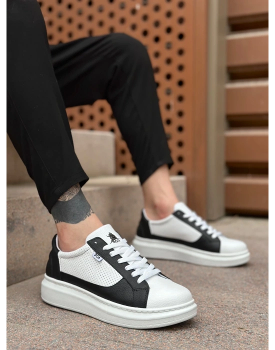 Ba0423 Boa Kalın Yüksek Taban Beyaz Siyah Bağcıklı Spor Erkek Ayakkabı Erkek Günlük Ayakkabı
