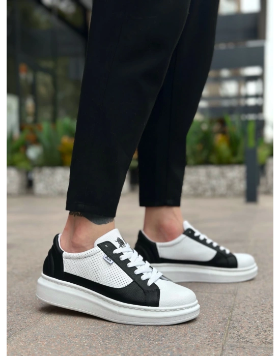 Ba0423 Boa Kalın Yüksek Taban Beyaz Siyah Bağcıklı Spor Erkek Ayakkabı Erkek Günlük Ayakkabı