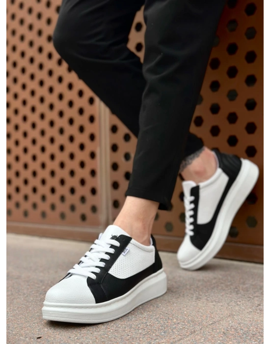 Ba0423 Boa Kalın Yüksek Taban Beyaz Siyah Bağcıklı Spor Erkek Ayakkabı Erkek Günlük Ayakkabı